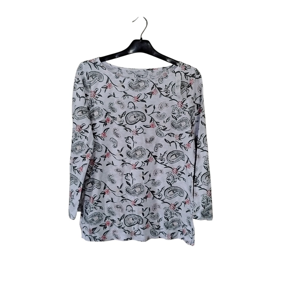 Loft Outlet Womens Grey Paisley Floral Long Sleeve Slub Knit Top Size M NWT